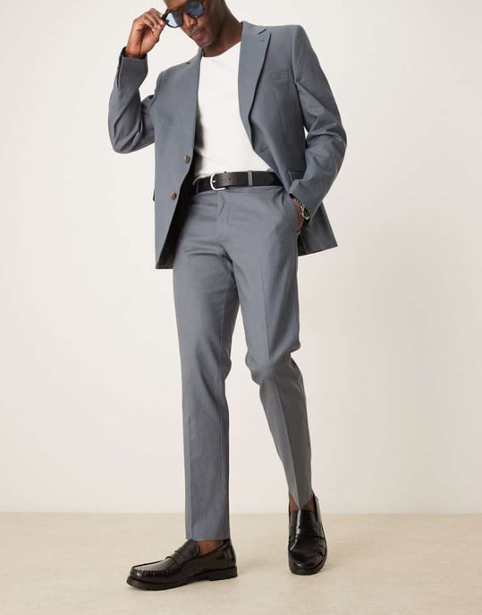 ASOS DESIGN linneblandning smal kostymbyxor i blått - Image 3
