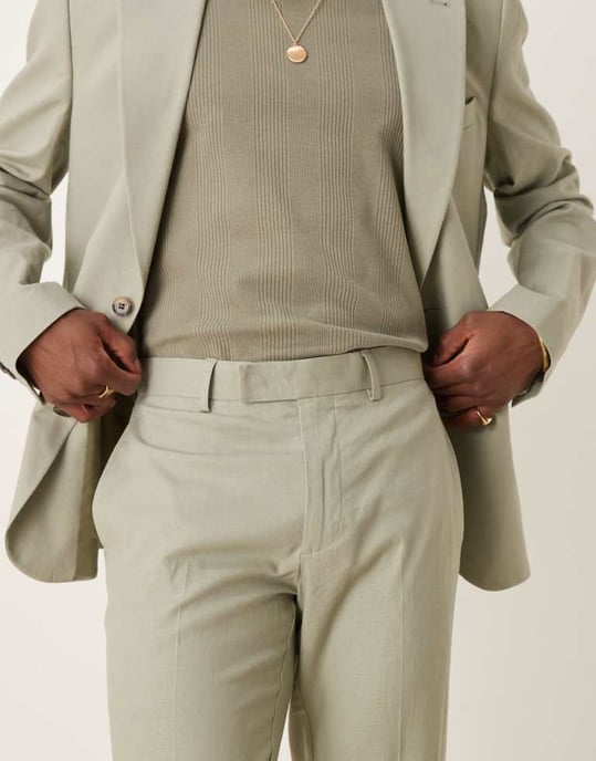 ASOS DESIGN linen blend slim suit trousers in sage green - Image 2