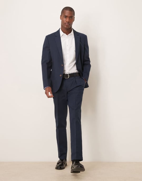 ASOS DESIGN slim kostymbyxor i mjuk navy bomull - Image 2