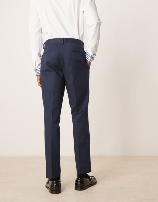 ASOS DESIGN slim kostymbyxor i mjuk navy bomull - Image 4