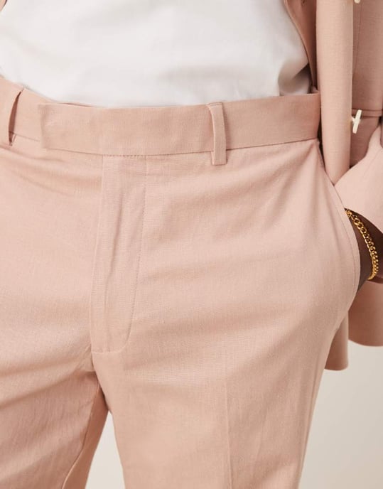 ASOS DESIGN linen blend straight leg suit trousers in dusty pink - LPINK - Image 3