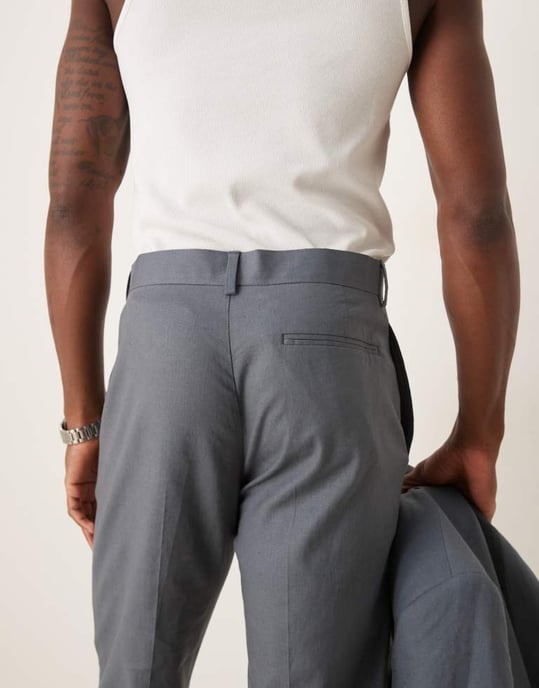 ASOS DESIGN linen blend slim suit trousers in blue - Image 4