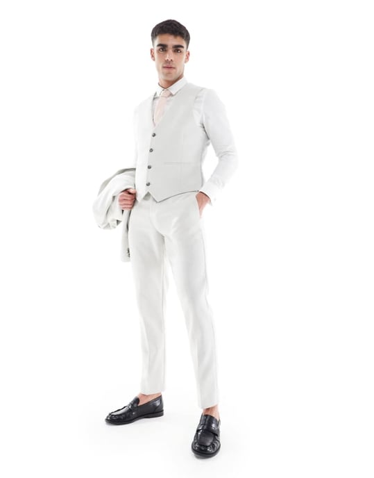 ASOS DESIGN slim passform kostymbyxor i ullblandning i ljusgrått - Image 1