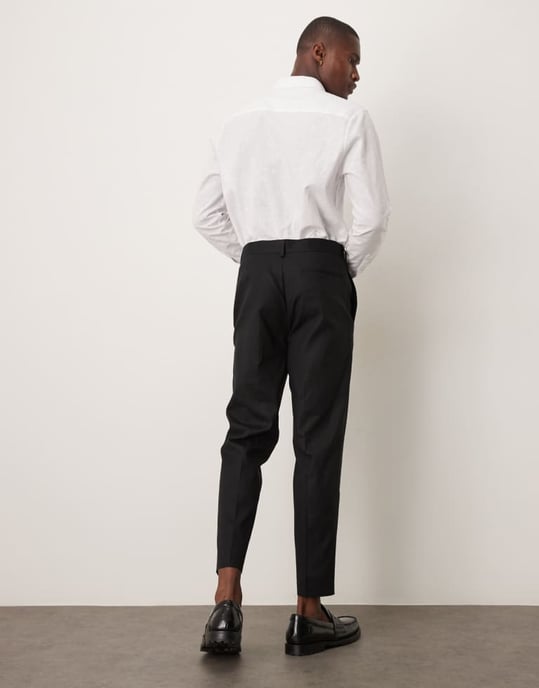 ASOS DESIGN linneblandning slim fit kostymbyxor i svart - Image 4
