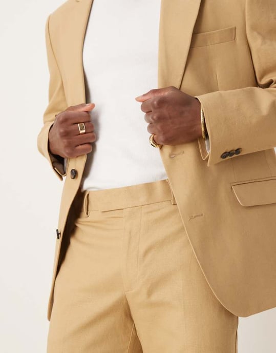 ASOS DESIGN linen blend slim suit trousers in beige - Image 3