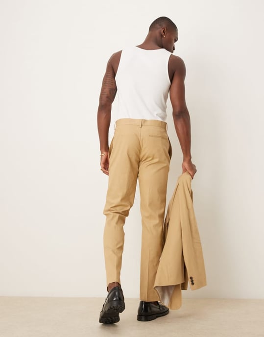 ASOS DESIGN linen blend slim suit trousers in beige - Image 4