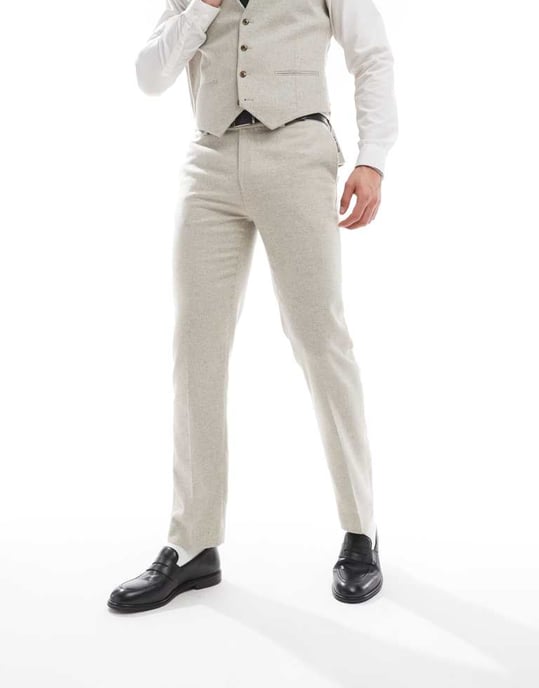 ASOS DESIGN smala kostymbyxor i ull i sten tweed - Image 2