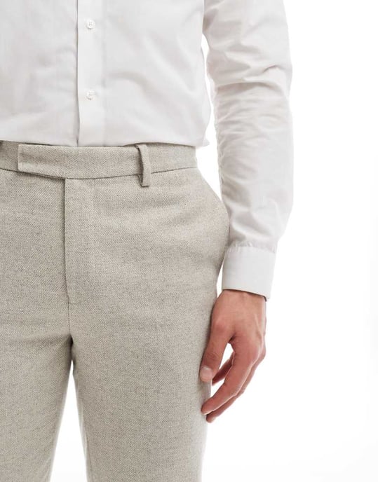 ASOS DESIGN smala kostymbyxor i ull i sten tweed - Image 3