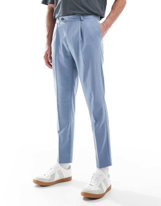 ASOS DESIGN tapered cotton blend suit trousers in light blue - Image 2
