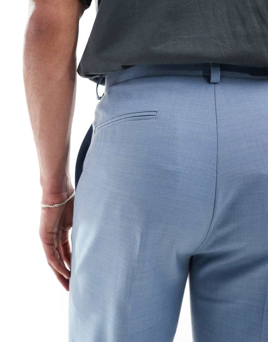 ASOS DESIGN tapered cotton blend suit trousers in light blue - Image 3