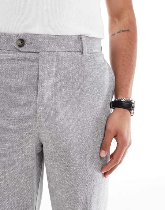 ASOS DESIGN avslappnade taperade kostymbyxor i linne och bomull i grått - Image 3