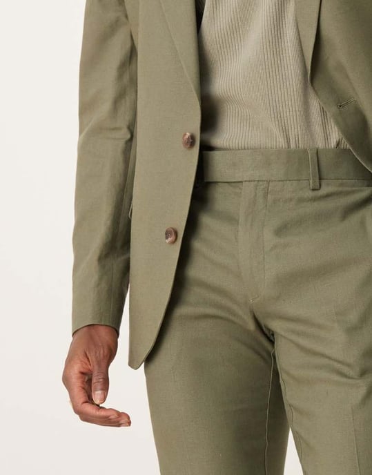 ASOS DESIGN linen blend skinny suit trousers in olive - Image 3
