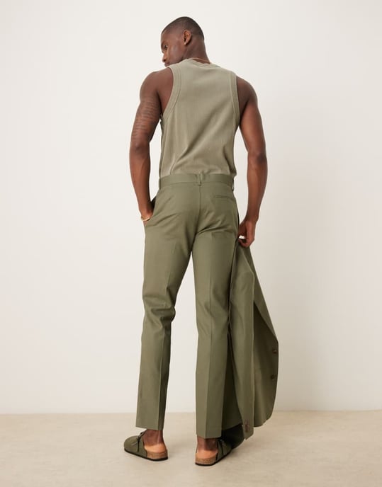 ASOS DESIGN linen blend skinny suit trousers in olive - Image 4