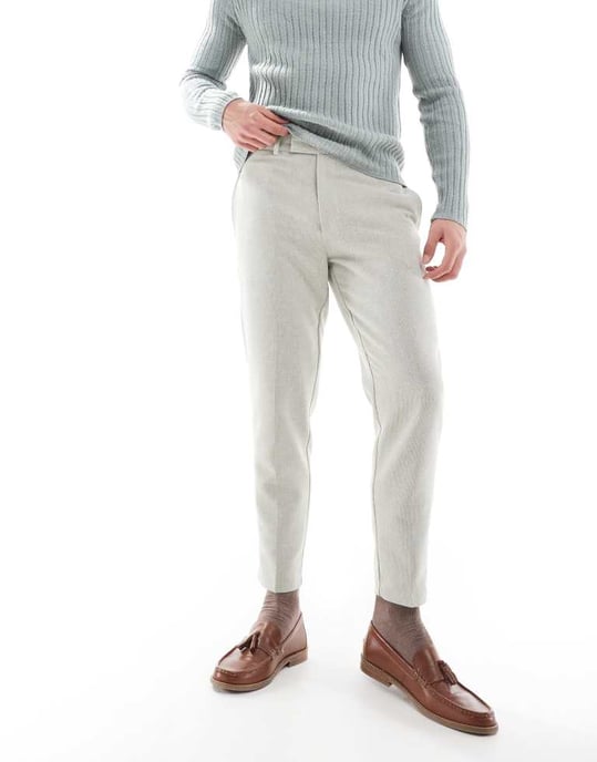 ASOS DESIGN ullmix tapered kostymbyxor i salviagrön väv - Image 2
