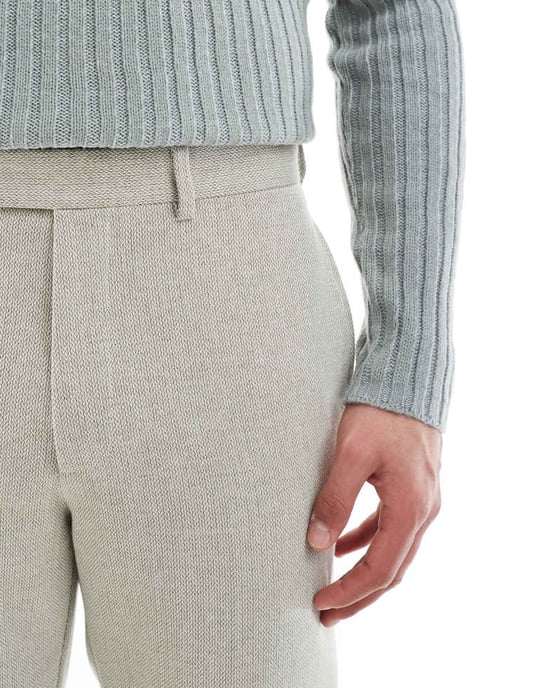 ASOS DESIGN ullmix tapered kostymbyxor i salviagrön väv - Image 3