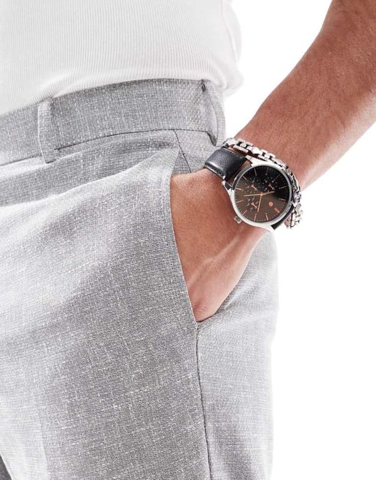 ASOS DESIGN relaxed tapered fit suit trousers with linen cotton in grey - Image 4