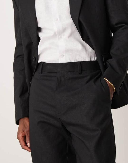 ASOS DESIGN linen blend slim suit trousers in black - Image 2