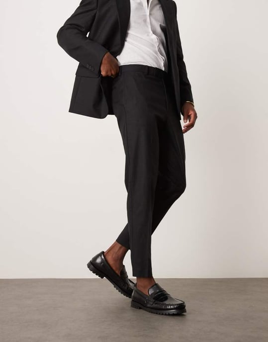 ASOS DESIGN linen blend slim suit trousers in black - Image 3