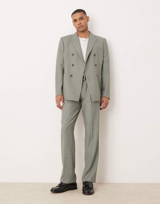 ASOS DESIGN raka byxor i kostym i salviagrön textur - Image 1