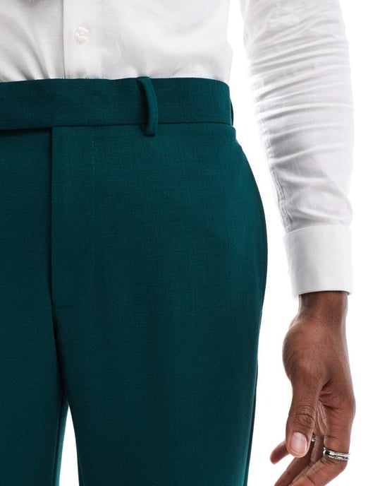 ASOS DESIGN smala kostymbyxor i grön slubtextur - Image 3