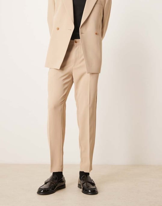 ASOS DESIGN tapered suit trousers in stone texture - Image 2