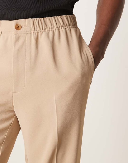 ASOS DESIGN tapered suit trousers in stone texture - Image 3