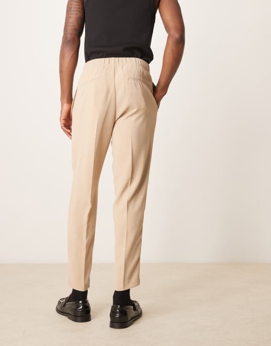 ASOS DESIGN tapered suit trousers in stone texture - Image 4