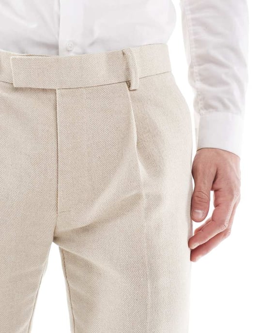 ASOS DESIGN smala kostymbyxor i ullblandning i stenspräcklig herringbone - Image 3