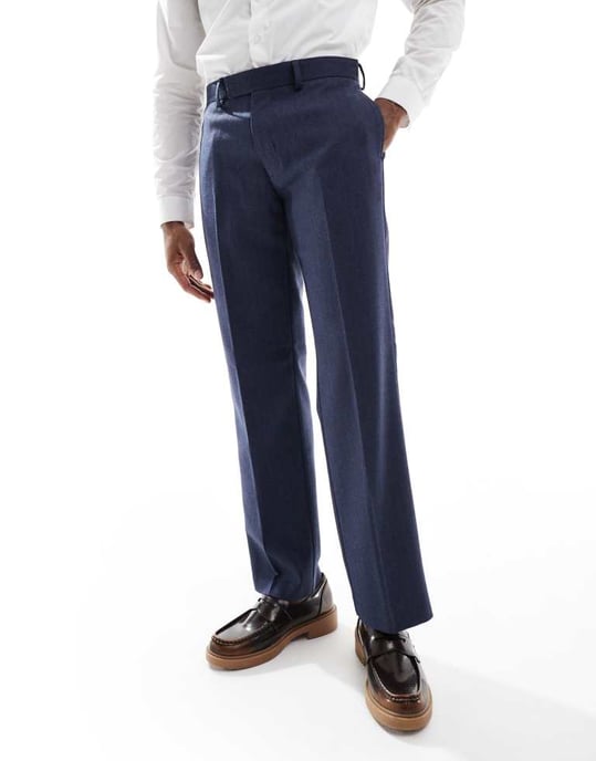 ASOS DESIGN straight suit trousers with wool in blue herringbone - Image 2