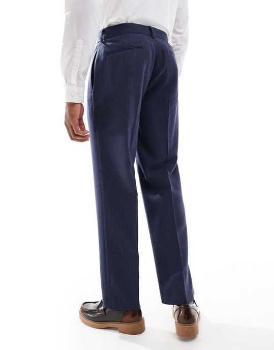 ASOS DESIGN straight suit trousers with wool in blue herringbone - Image 3