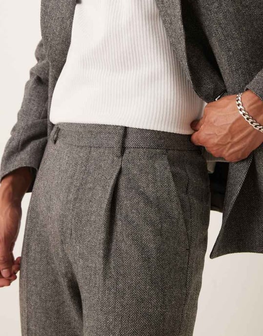 ASOS DESIGN tapered suit trousers in grey herringbone - Image 2