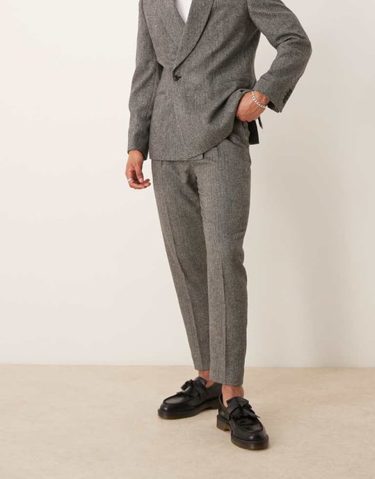 ASOS DESIGN tapered suit trousers in grey herringbone - Image 3