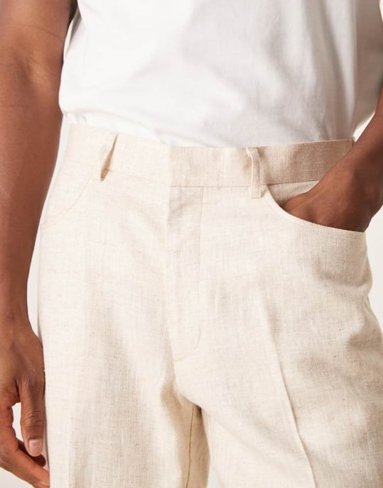 ASOS DESIGN linen cotton blend straight suit trousers in stone twill - Image 3
