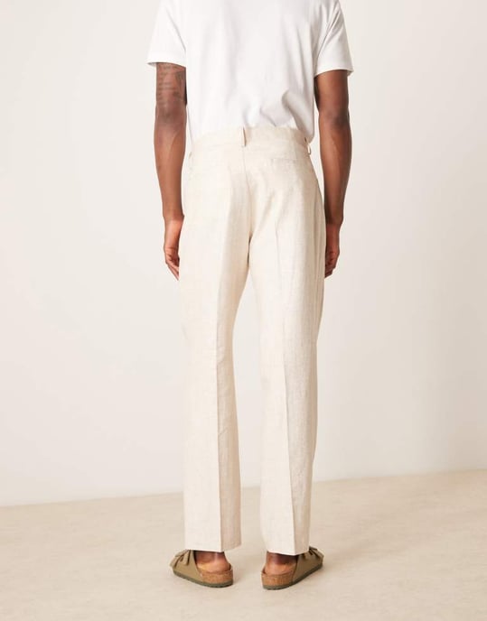 ASOS DESIGN linen cotton blend straight suit trousers in stone twill - Image 4