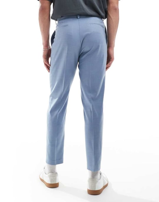 ASOS DESIGN tapered bomullsmix kostymbyxor i ljusblått - Image 4