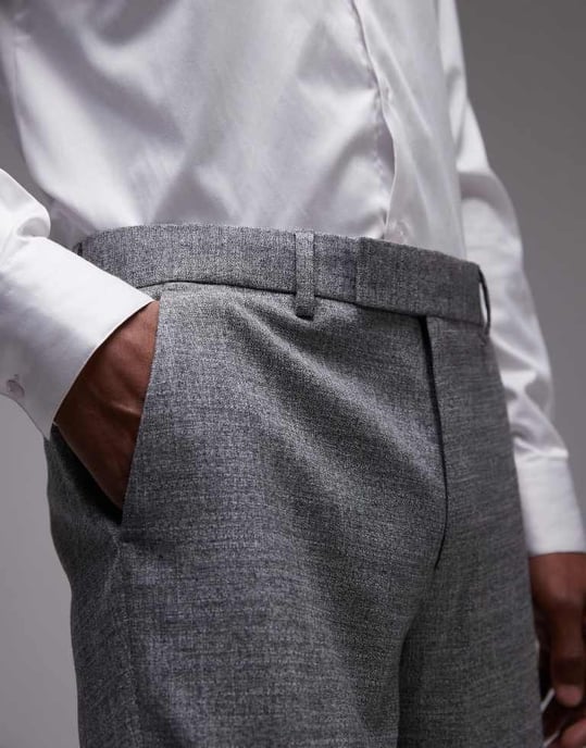 Topman smalpassande strukturerade kostymbyxor i grått - Image 3