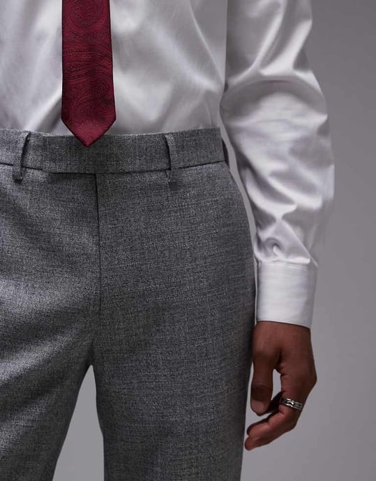 Topman smalpassande strukturerade kostymbyxor i grått - Image 4
