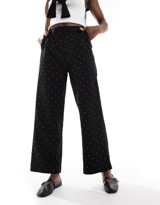 ASOS DESIGN ankle grazer hotfix tailored trouser co-ord in black - BLACK - Image 1