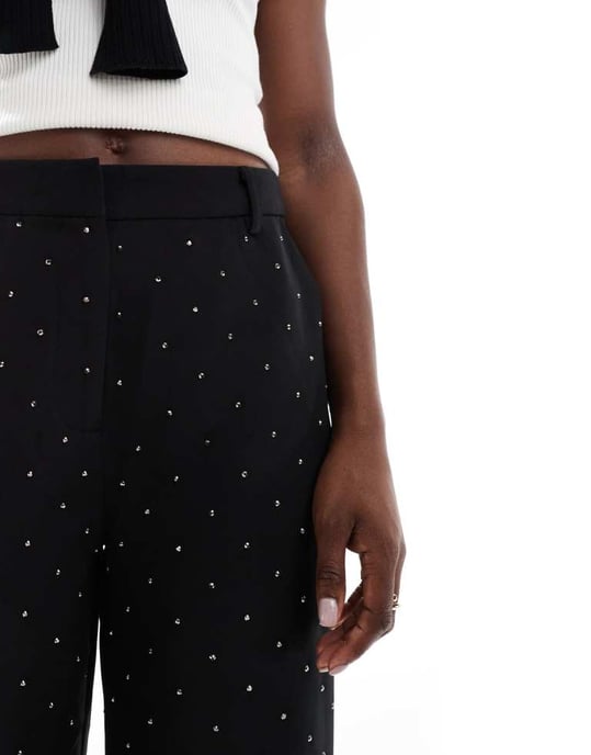 ASOS DESIGN ankle grazer hotfix tailored trouser co-ord in black - BLACK - Image 4