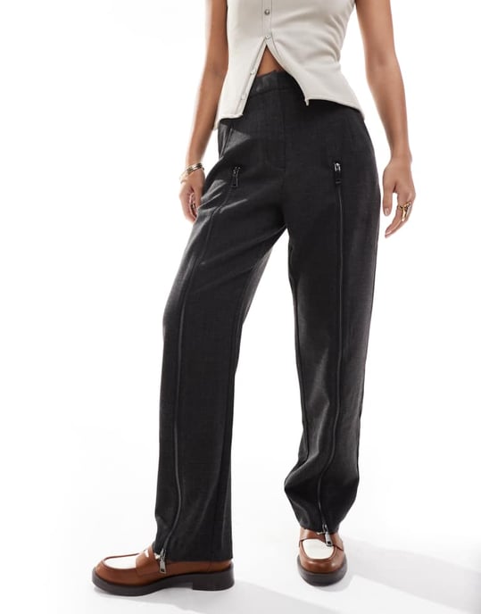 ASOS DESIGN dragkedja ben skräddarsydda byxor i kolgrå - Image 3