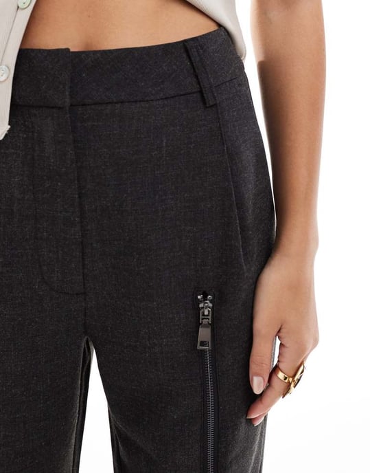 ASOS DESIGN dragkedja ben skräddarsydda byxor i kolgrå - Image 4