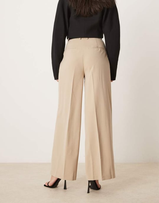 ASOS DESIGN tailored relaxed trousers with faux leather belt in stone - Image 2