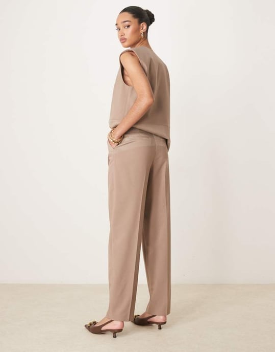 ASOS DESIGN tailored mixed fabric straight leg trousers co-ord in mocha - BROWN - Image 3