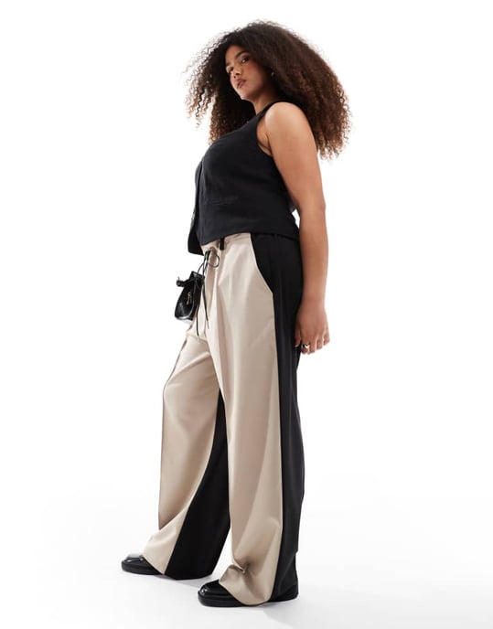 ASOS DESIGN Curve skräddarsydda avslappnade byxor med knytmidja i mocha - Image 4