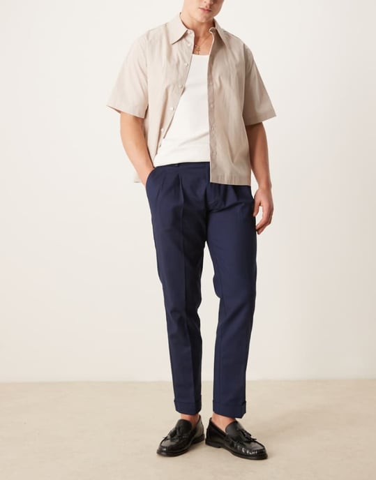 ASOS DESIGN smart slim fit bomullschinos i marinblått - Image 1
