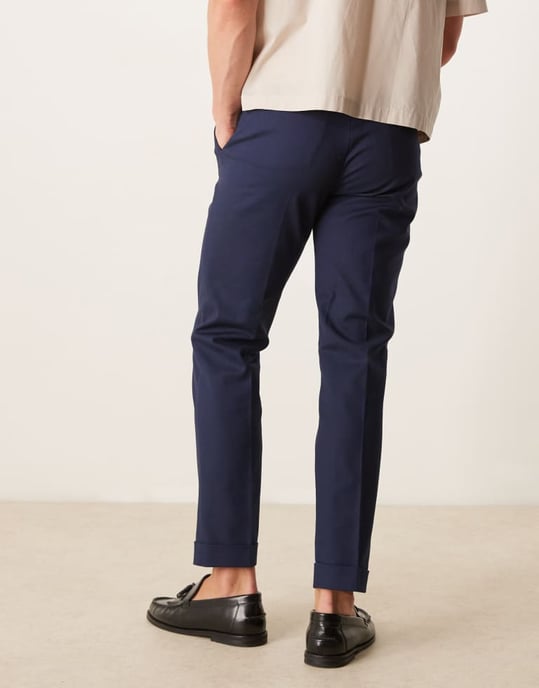 ASOS DESIGN smart slim fit bomullschinos i marinblått - Image 3
