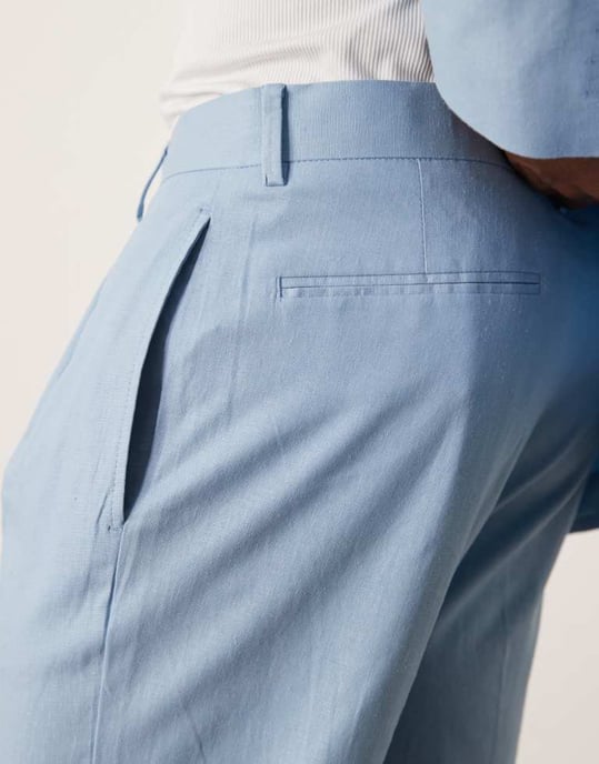 ASOS DESIGN linen blend tapered suit chino trousers in light blue - Image 3