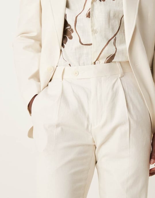 ASOS DESIGN linneblandning skinny kostym chinos i kremfärg - Image 3