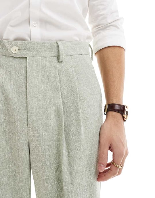 ASOS DESIGN smart tapered fit chino trousers in dusty green textured fabric - Image 2