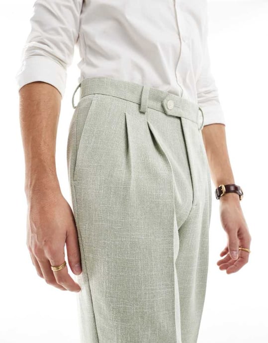 ASOS DESIGN smart tapered fit chino trousers in dusty green textured fabric - Image 4